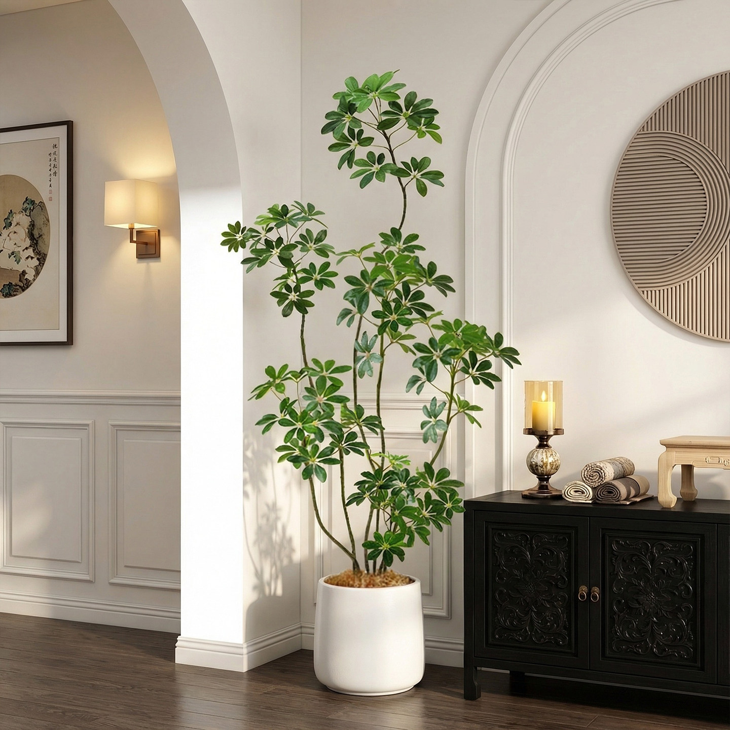仿生假植物鸭脚木室内客厅电视柜旁高端轻奢仿真绿植盆栽装饰摆件