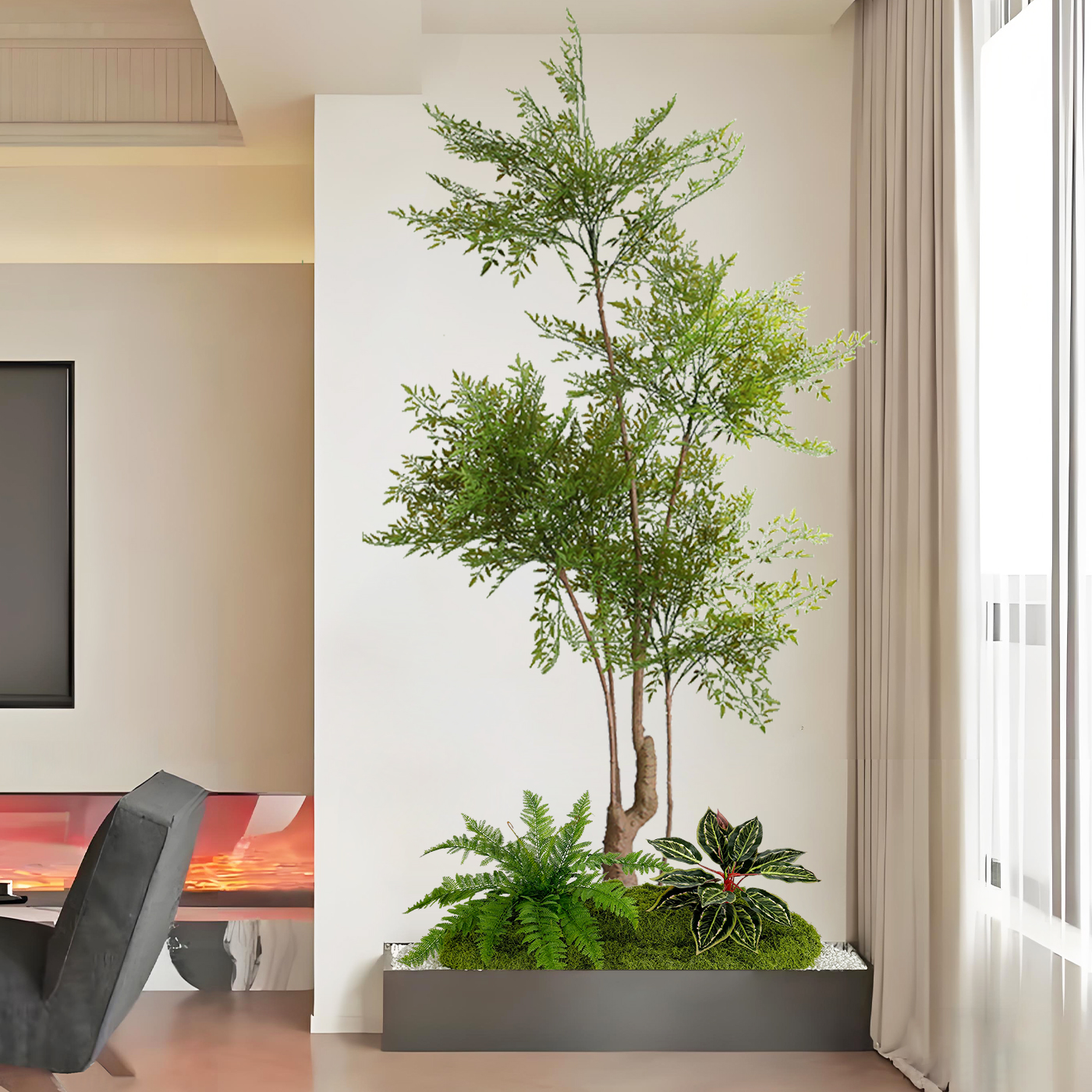 仿真绿植南天竹室内造景景观组合高品质仿生绿色植物落地盆栽摆件