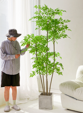 彷真南天竹落地盆栽家居绿植装饰 客厅沙发边人造植物摆件