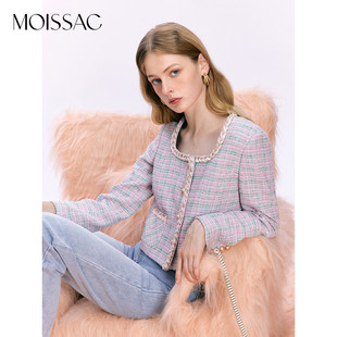 高级格纹方领小香风外套短款 MOISSAC摩萨克法式 上衣女