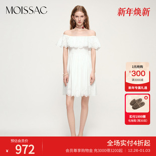 摩萨克2025夏新款 连衣裙女 棉混纺波西米亚风荷叶边一字肩短款