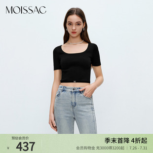商场同款 上衣内搭女 摩萨克夏交叉绑带方领针织半袖 打底衫