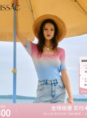 MOISSAC摩萨克夏季气质渐变色套头针织衫女