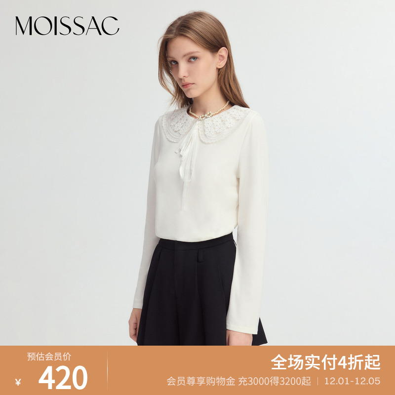 蕾丝荷叶边娃娃领长袖T恤