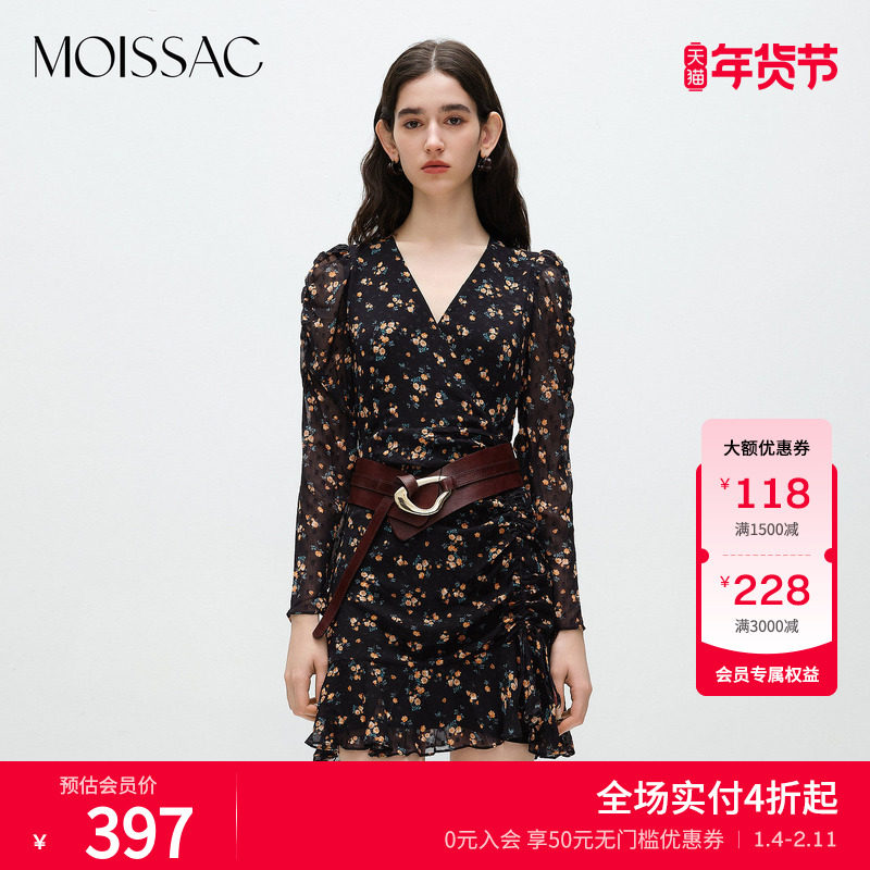 摩萨克秋雪纺碎花法式浪漫温柔玫瑰网纱收腰印花连衣裙女,女装/女士精品,连衣裙,淘宝优惠券,粉丝福利购,淘宝优惠卷