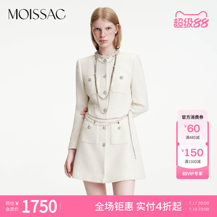 Miss mossiac 摩萨克冬款经典香风金属单排扣长袖连衣裙女