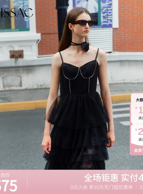 商场同款 MOISSAC摩萨克不规则性感吊带网纱连衣裙女