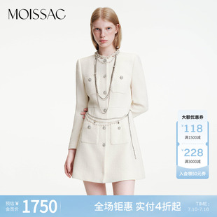 Miss mossiac 摩萨克冬款经典香风金属单排扣长袖连衣裙女