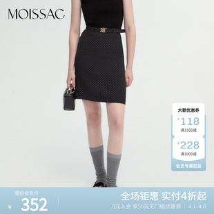 粘纤蚕丝黑色波点通勤半身短裙女 MOISSAC摩萨克秋法式