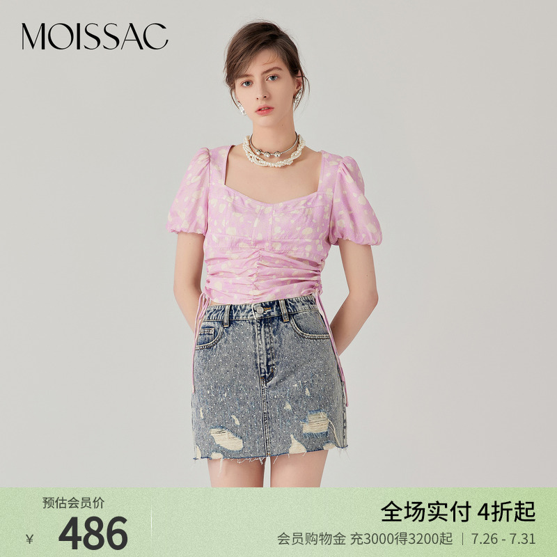 摩萨克法式浪漫抽褶短款上衣
