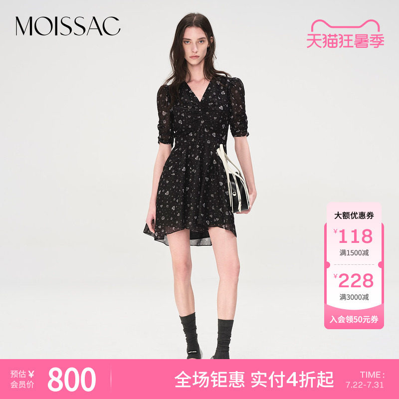 商场同款 摩萨克夏款抽褶钻石印花短款连衣裙