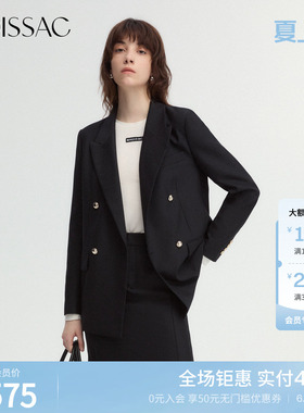 MOISSAC摩萨克秋翻驳领黑色西装外套上衣女