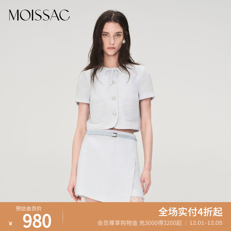 小香风奶蓝蝴蝶结装饰短袖外套