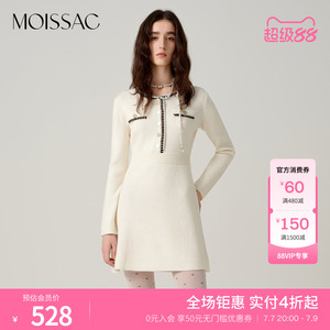 MOISSAC摩萨克冬绵羊毛X型织带小香风收腰针织连衣裙女