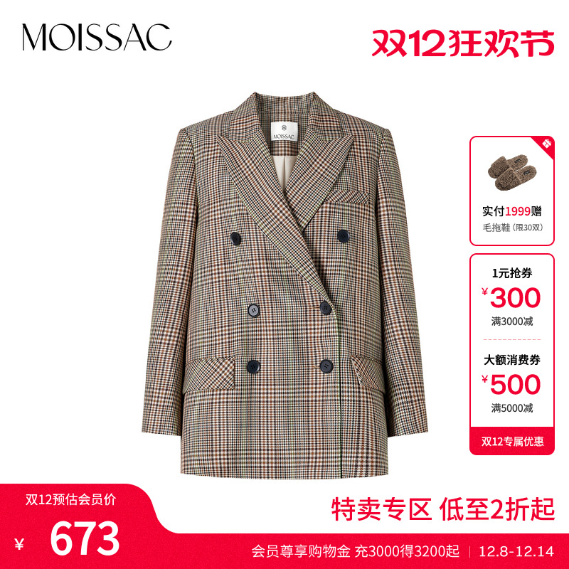 英伦风双排扣千鸟格西外套