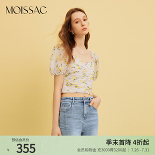 小衫 摩萨克夏法式 上衣衬衫 甜美温柔碎花拼接打揽短款 女 露脐短袖