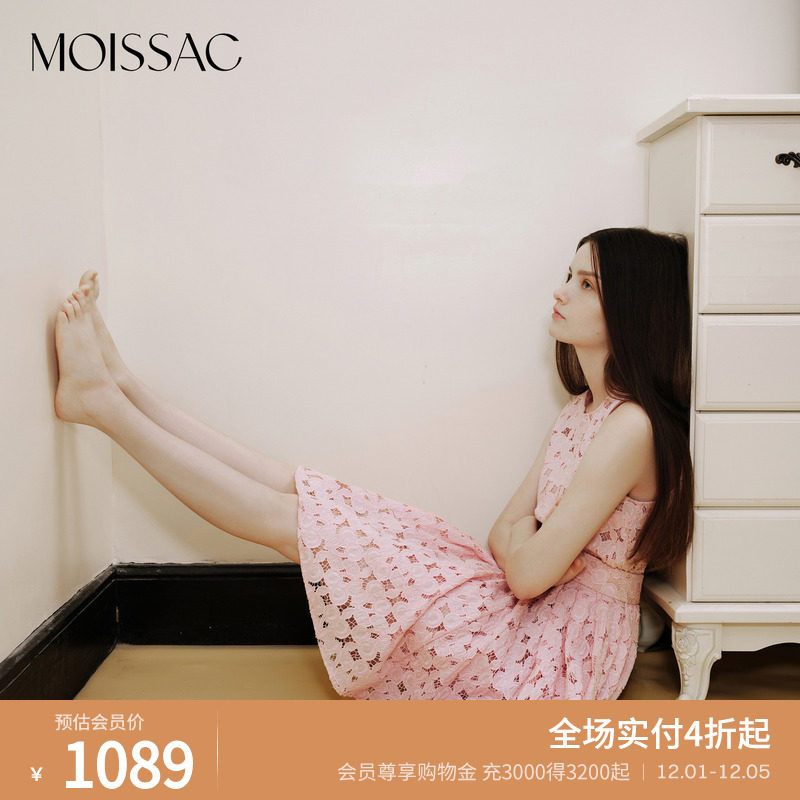 商场同款 摩萨克夏樱桃蕾丝圆领镂空无袖中长款连衣裙女 - 淘宝联盟商品