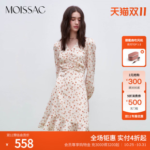 收腰长袖 法式 碎花印花连衣裙女 摩萨克春装 商场同款