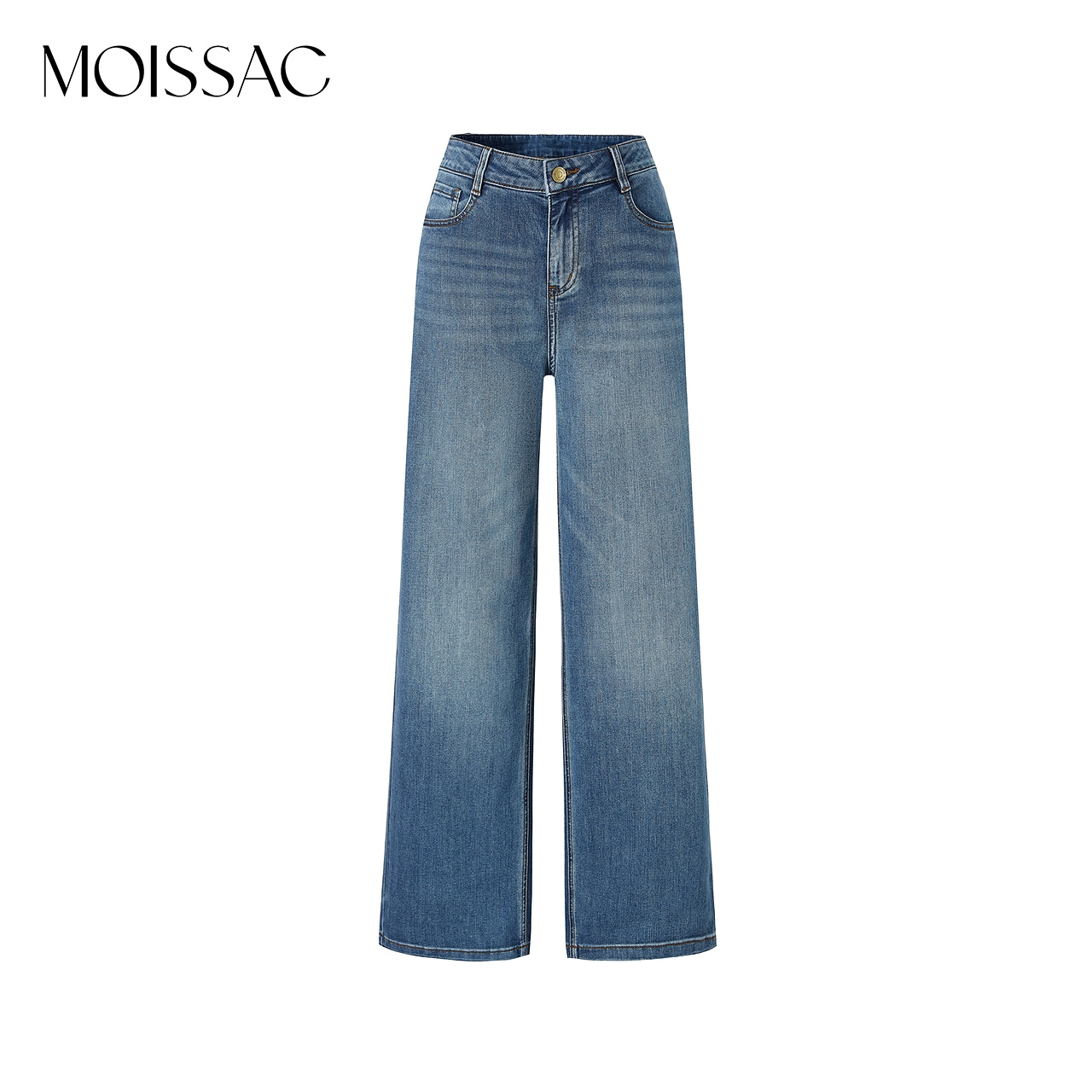 复古风通勤牛仔直筒长裤