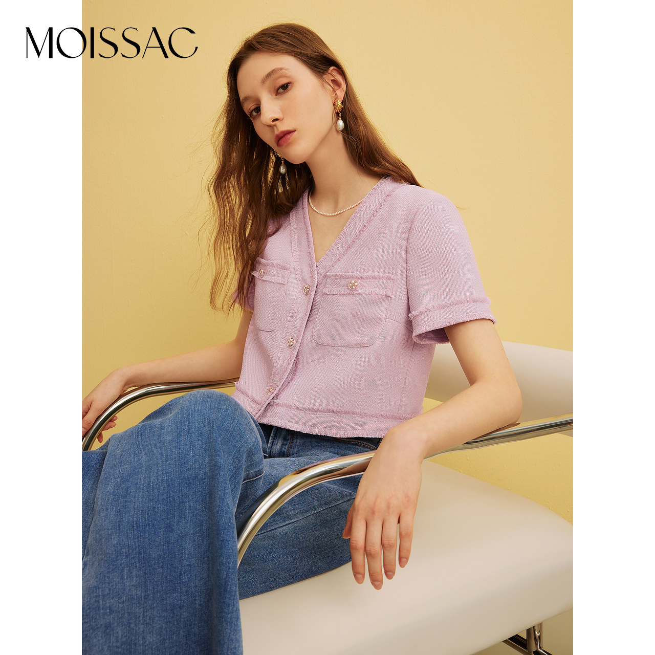 MOISSAC法式甜美小香风外套短袖