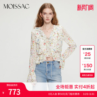 上衣女 短袖 摩萨克夏款 南法田园少女碎花多层荷叶边短款