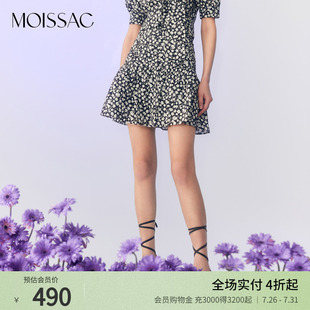 100%棉布甜美黑白碎花中腰半裙女 MOISSAC摩萨克夏季