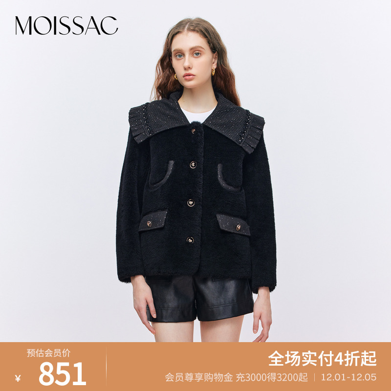 绵羊毛复古小香风翻领皮草外套