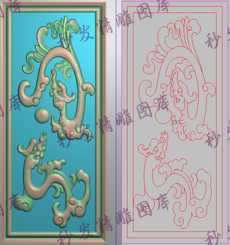 新款精雕图jdp灰度图浮雕双草龙小背板边板门板边柱子上筒114x260