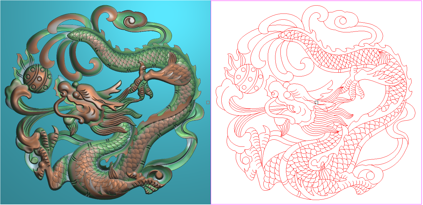 圆龙戏珠龙云龙鳞精雕图jdp真龙单龙戏火球灰度图68x66圆形浮雕图