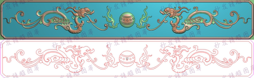 精雕图jdp洋花卷花草龙戏火球抽斗围板横板挡板侧板505x78浮雕图