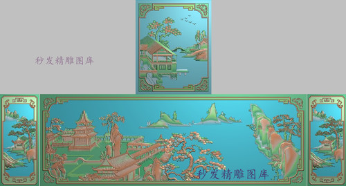 新款精雕图jdp浮雕图山水靠背吉祥如意沙发床椅山水背板边板套图7