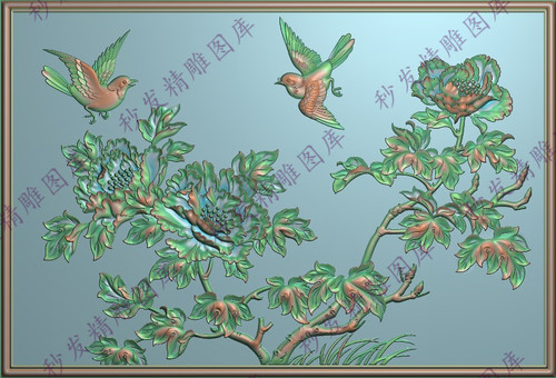 花开富贵精雕图jdp国色天香小背板牡丹花鸟沙发床靠背板办公茶台