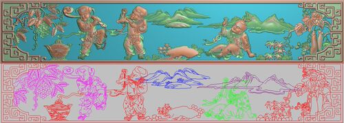 精雕图百子灰度图浮雕山水如意童子抽斗围板香炉茄子腰板横451x80