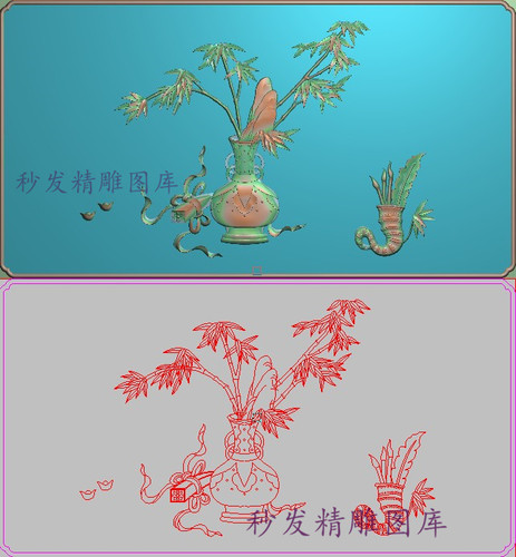 新款精雕图jdp浮雕图屏风下架花板元宝羽毛笔筒竹子花瓶661x356