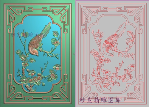 新款精雕图jdp浮雕图檀雕花鸟沙发床背边板洋鹊鸟茶花门板216x313
