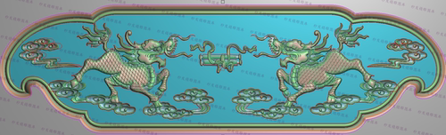 精雕图灰度图浮雕麒麟卷书祥云沙发靠头中脑围板横板侧板388x112