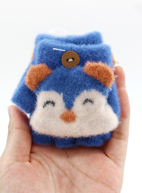 婴儿手套0-2岁加绒加厚保暖冬季半指翻盖幼儿儿童男女宝宝小手套1