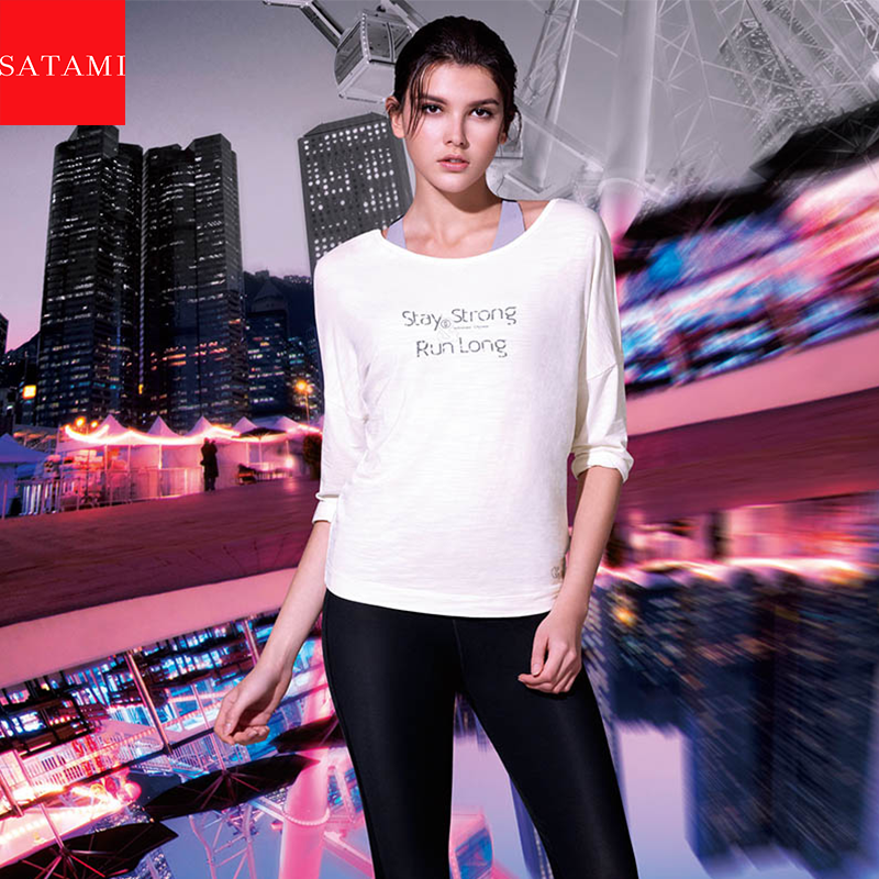 SATAMI/莎娜美中袖后背交叉露背T 恤- 印花 OW-09973