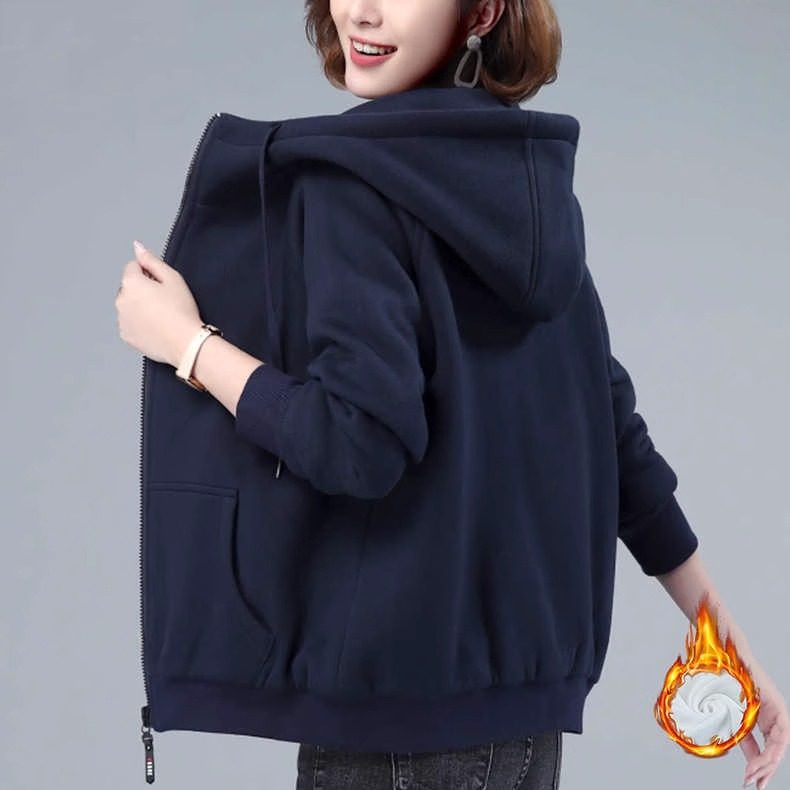 短款连帽开衫卫衣女士秋冬季加绒加厚宽松大码显瘦休闲小个子外套