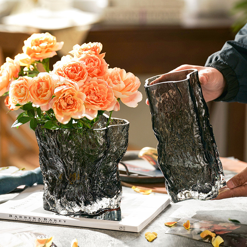 高级感轻奢创意不规则玻璃花瓶透明水养鲜花插花客厅装饰餐桌摆件,鲜花速递/花卉仿真/绿植园艺,花瓶,淘宝优惠券,粉丝福利购,淘宝优惠卷