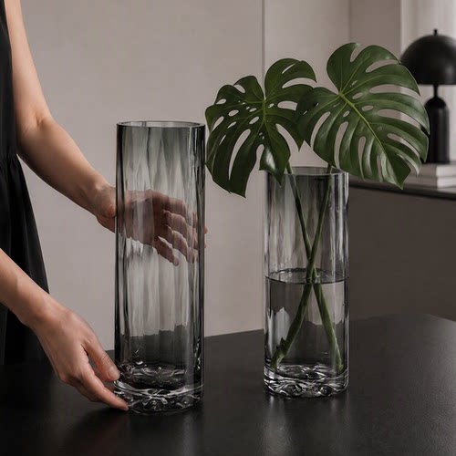 玻璃轻奢龟背竹花瓶客厅玄关摆件