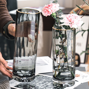 北欧简约创意轻奢透明花瓶水养富贵竹百合玻璃插花瓶客厅餐桌摆件