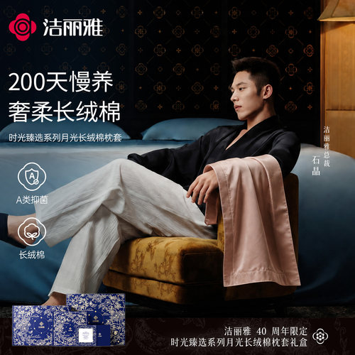 洁丽雅100支月光长绒棉纯棉枕套一对装枕头套48cm×74cm全棉套装