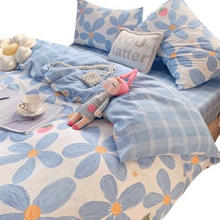 洁丽雅纯棉四件套100全棉被套床单风四季通用学生宿舍床上三件套