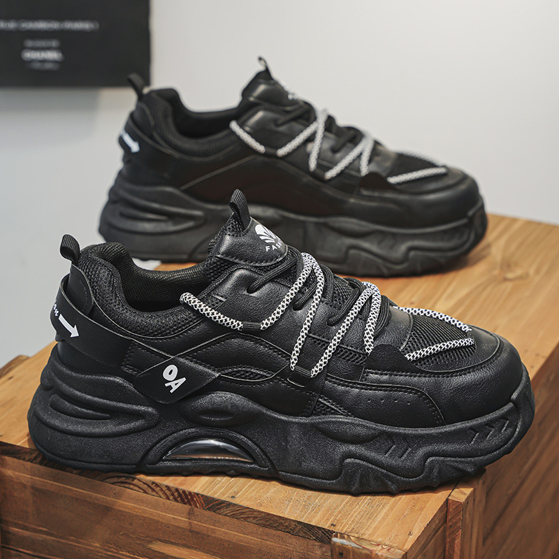 秋季男鞋新款透气网面小白鞋子男潮流百搭厚底运动鞋休闲老爹潮鞋