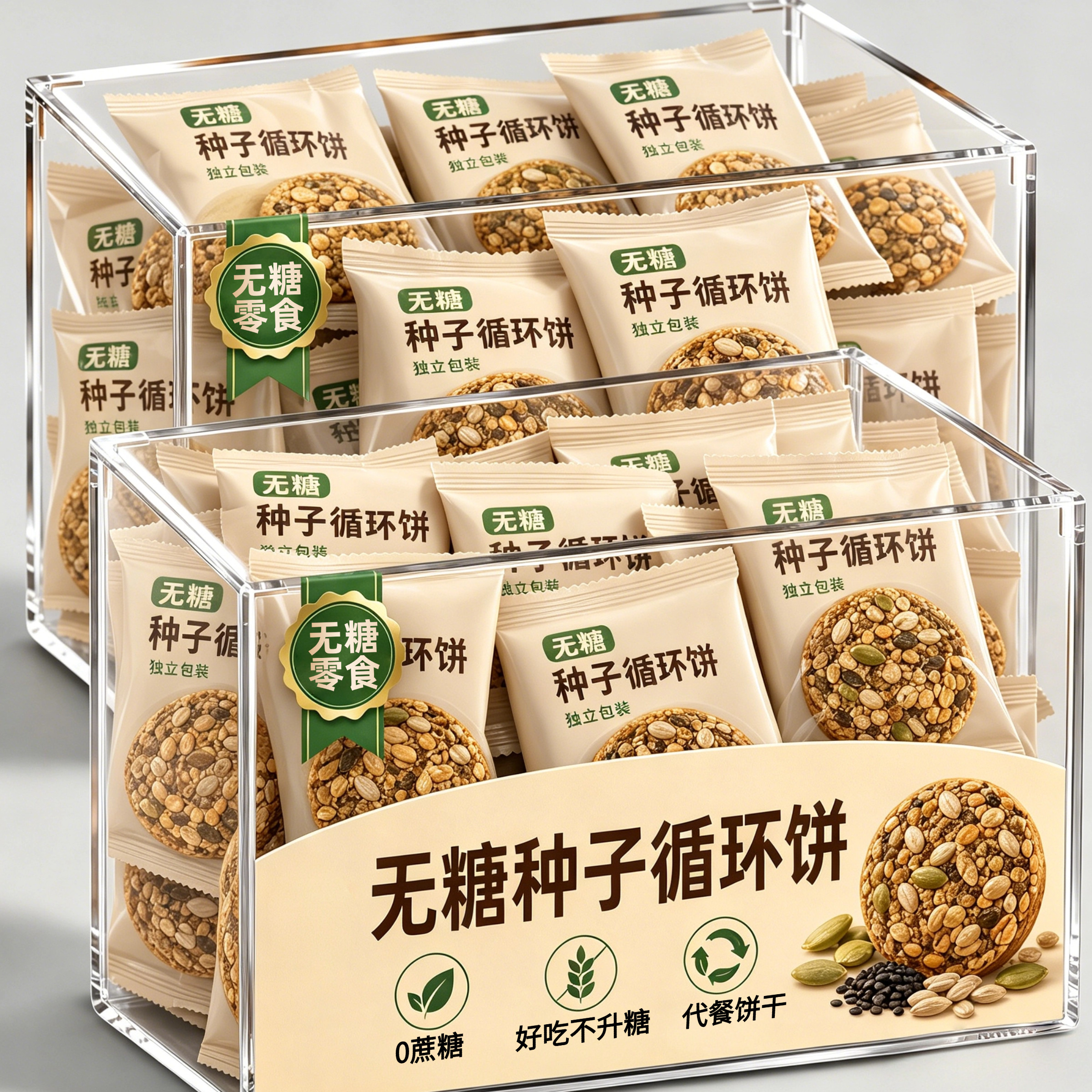 无糖种子循环饼亚麻籽混合坚果酥营养代餐能量脆薄饼干糖尿人零食
