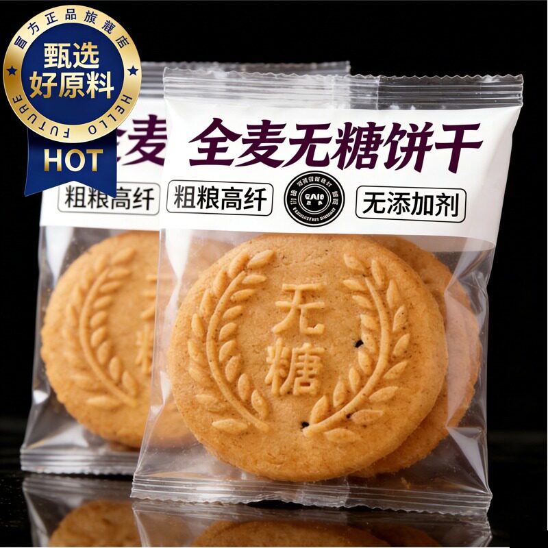早餐饼干无糖全麦谷物饼干消化饼干五谷粗粮饱腹代餐营养健康零食