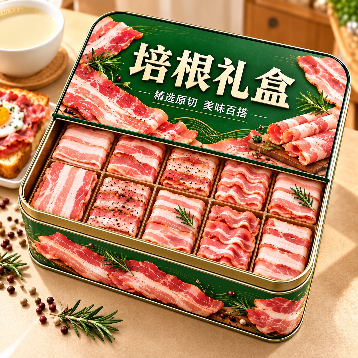 天猫甄选培根儿童无添加原切肉片三明治葱抓饼专注儿童营养早餐