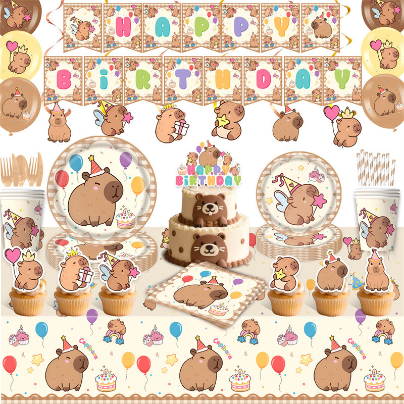 水豚主题生日派对装饰餐具卡皮巴拉桌布纸盘纸杯纸巾拉旗气球海报,节庆用品/礼品,节日装扮用品,淘宝优惠券,粉丝福利购,淘宝优惠卷