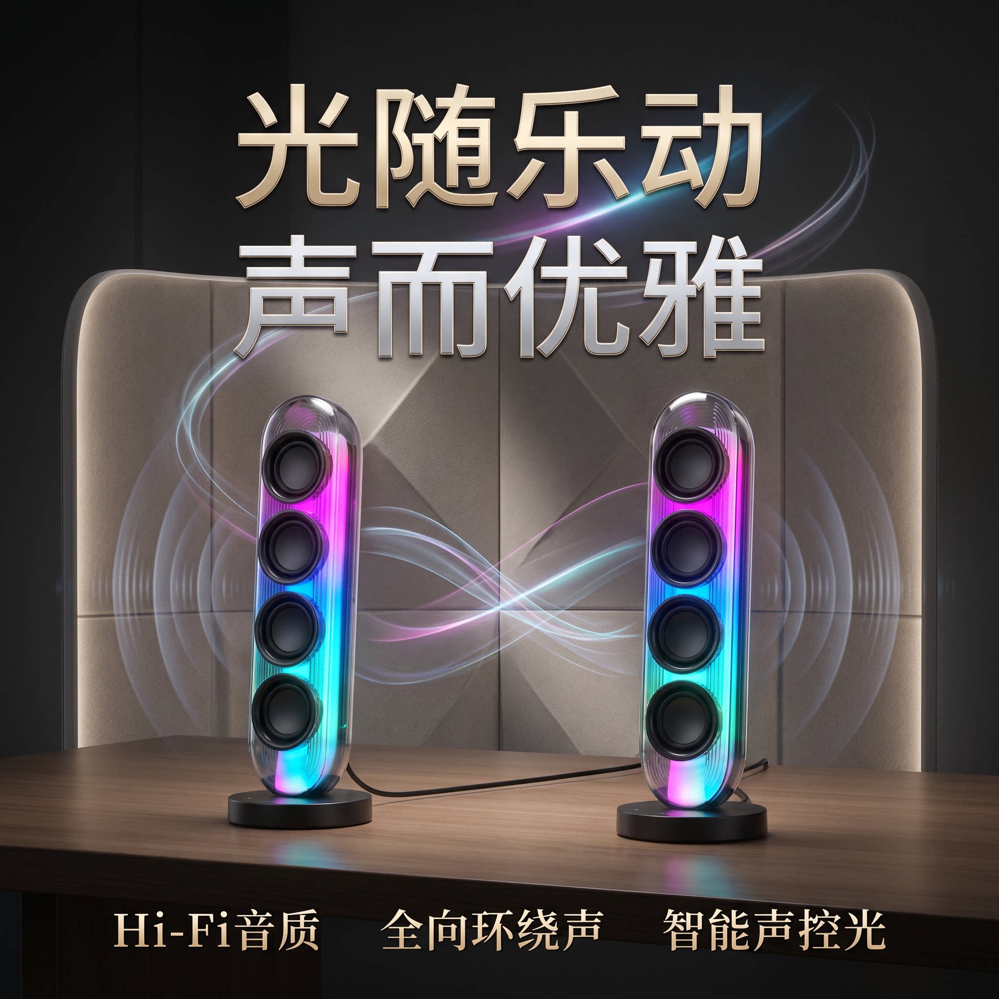 蓝牙有线琉璃桌面音箱重低音
